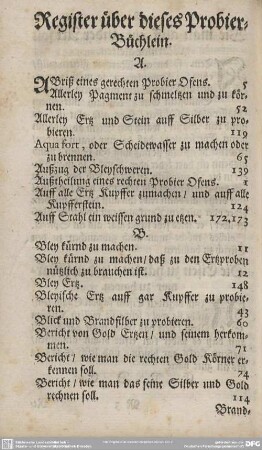 Register über dieses Probier-Büchlein.
