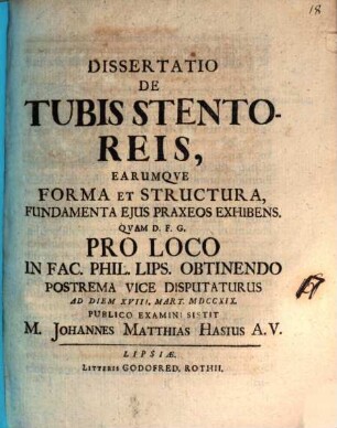 Diss. de tubis stentoreis, earumque forma et structura, fundamenta eius praxeos exhibens