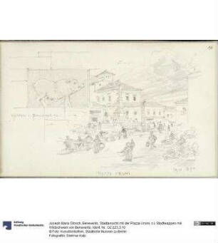 Benevento, Stadtansicht mit der Piazza Ursini, o.l. Stadtwappen mit Wildschwein von Benevento