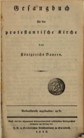 Gesangbuch für die protestantische Kirche des Königreichs Bayern