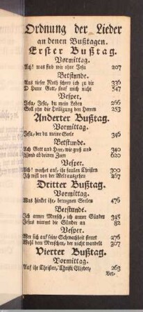 Ordnung der Lieder an denen Bußtagen.