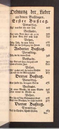 Ordnung der Lieder an denen Bußtagen.