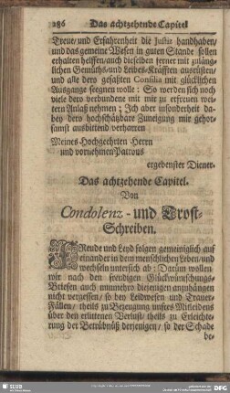 Das achtzehende Capitel. Von Condolenz- und Trost-Schreiben