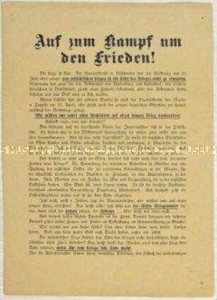 Flugblatt mit einem Aufruf zum Kampf für den Frieden