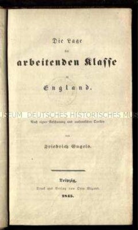 Lage der arbeitenden Klasse in England von Friedrich Engels (Erstausgabe)
