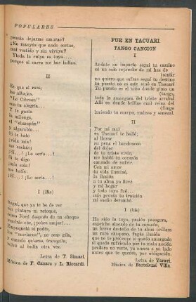 Fue en Tacuarí : Tango canción