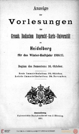 Wintersemester 1916/1917