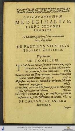 Observationum Medicinalium Lemmata