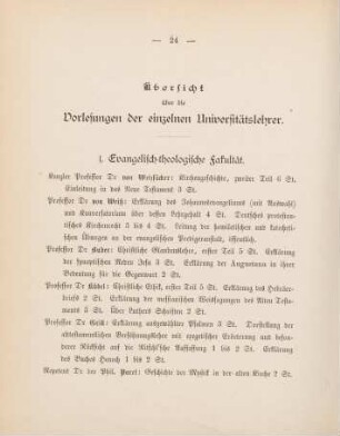 24-33, Übersicht über die Vorlesungen der einzelnen Universitätslehrer