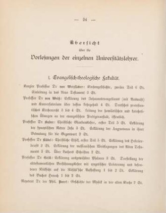 24-33, Übersicht über die Vorlesungen der einzelnen Universitätslehrer