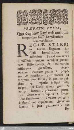 Praefatio Prior, Qua Regnum Daniae ab antiquis temporibus fuisse haereditarium commonstratur