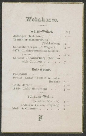 Weinkarte, Programm