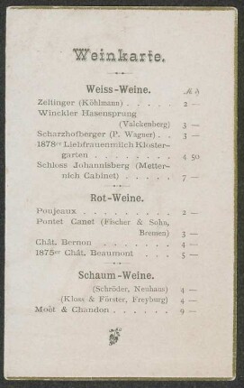 Weinkarte, Programm