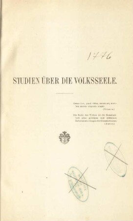 Studien über die Volksseele aus dem Gesichtspunkte der Physiologie und Hygieine
