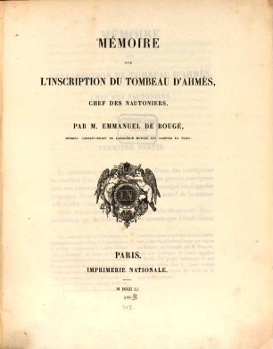 Mémoire sur l'inscription du tombeau d'Ahmès, chef des Nautoniers