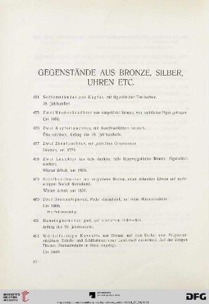 Gegenstände aus Bronze, Silber, Uhren etc. (Nr. 454-493)