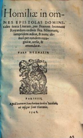 Homiliae in omnes Epistolas Dominicales iuxta Literam, [1]. Pars Hyemalis