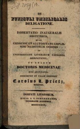 De funiculi umbilicalis deligatione : dissertatio inauguralis obstetricia