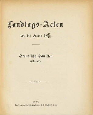 Landtags-Akten. Ständische Schriften. 1877/78