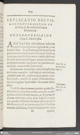 Explicatio Brevis; Controversiarum De ritibus, & de verbis S. Coenae Dominicae