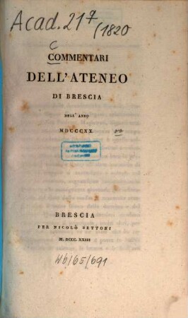 Commentari dell'Ateneo di Brescia. 1820