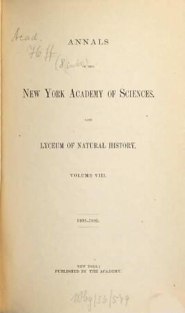 Annals of the New York Academy of Sciences. 8. 1893/95