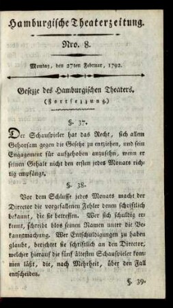 Nro. 8. Montag, den 27ten Februar, 1792
