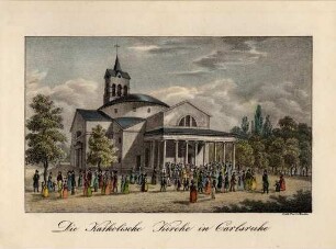 Ansichten Karlsruher Gebäude, Bauwerke und Denkmäler. "Die Katholische Kirche in Carlsruhe". Stadtkirche St. Stefan