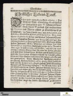 Christlicher Lebens-Lauff