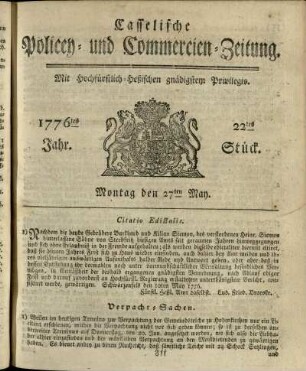 22tes Stueck, Montag den 27ten May 1776