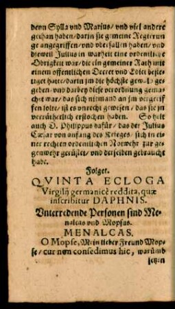 Quinta Ecloga Virgilii germanice reddita, quae inscribitur Daphnis.