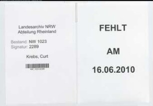 Entnazifizierung Curt Krebs , geb. 09.11.1908 ()