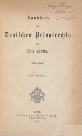 Bd. 1: Handbuch des deutschen Privatrechts