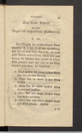 Das dritte Kapitel: von dem Nuzzen des beschriebenen Plattenofens.