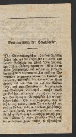 Vorerinnerung der Herausgeber
