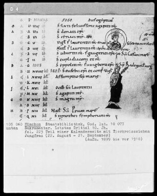 Sakramentar — Buchseite mit Tierkreiszeichen Jungfrau, Folio 223recto