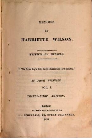 Memoirs of Harriette Wilson : in Four Volumes. 1