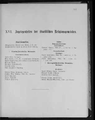 XVI. Angelegenheiten der israelitischen Religionsgemeinden.