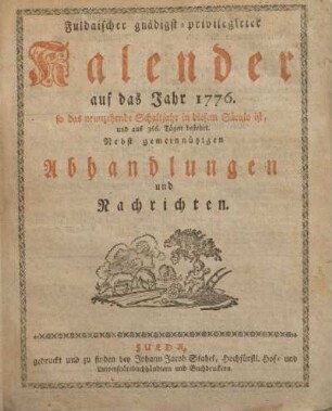 1776: Fuldaischer gnädigst-privilegirter Kalender
