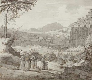 Ansicht von Subiaco mit Landleuten
