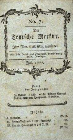 Der Deutsche Merkur, Jg. 1777 (Juli bis Dezember)