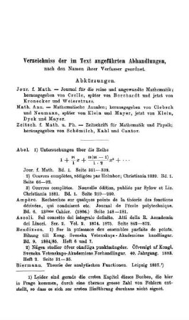 Verzeichniss der im Text angeführten Abhandlungen, nach den Namen ihrer Verfasser geordnet.