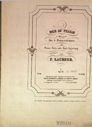 Der 63te Psalm : für 4 Frauenstimmen mit Piano-Forte oder Harfe Begl. ; op. 85