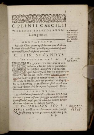 C. Plinii Caecilii Secundi Epistolarum Liber primus