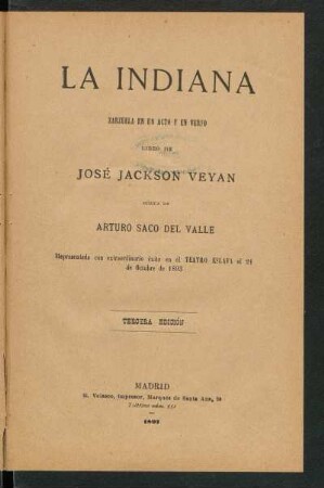 La indiana : zarzuela en un acto y en verso