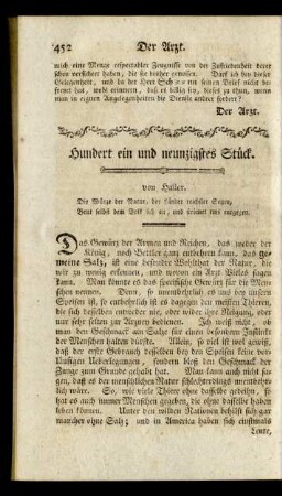 Hundert ein und neunzigstes Stück