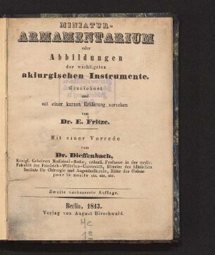 Miniatur-Armamentarium oder Abbildungen der wichtigsten akiurgischen Instrumente