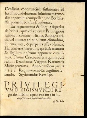 Privilegium D. Sigismundi Regis de instantii (quas vocant) in iudiciis Terrarum Prussiae observandis.