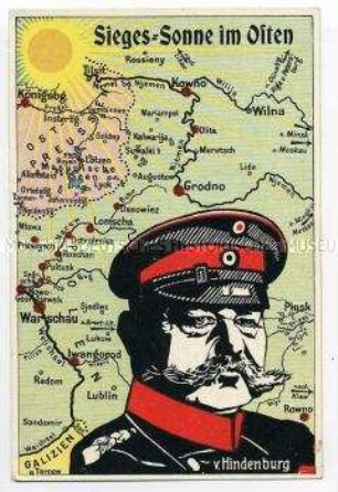 Postkarte zum Sieg in Ostpreussen mit Hindenburg-Porträt
