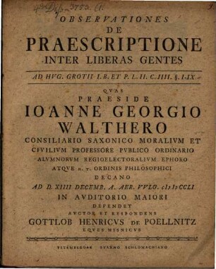 Observationes De Praescriptione Inter Liberas Gentes